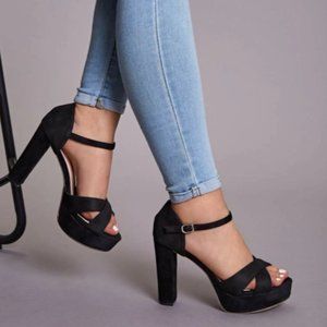Cross Strap Chunky Heels